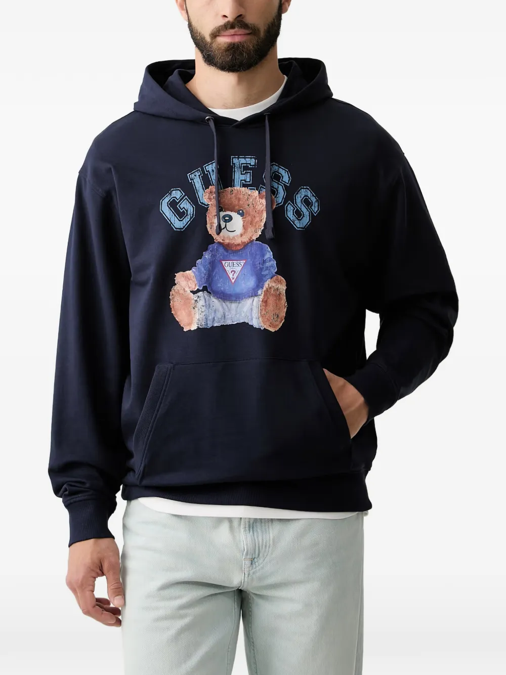 GUESS USA Teddy Bear logo-print teddy-bear hoodie - Blau