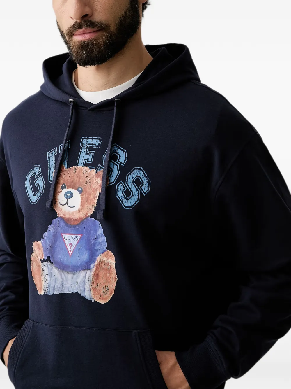 GUESS USA Teddy Bear hoodie met teddybeer-print en logo-print Blauw