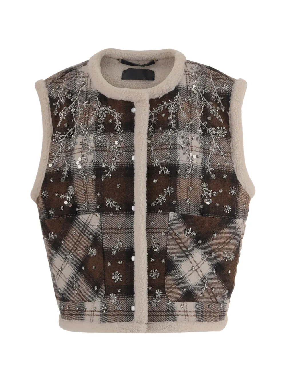 Stella McCartney floral-embroidered check vest - Marrone