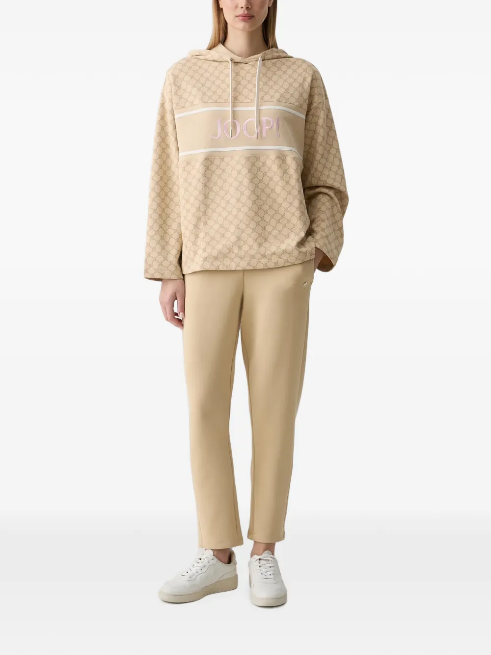Joop! Hoodie met geborduurd logo en monogram-print Beige