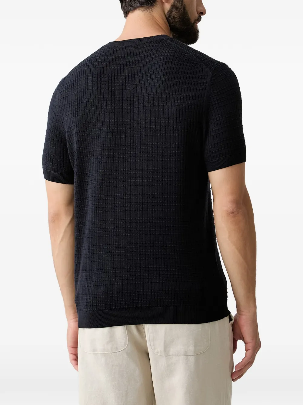 Joop! Wafelgebreid T-shirt Blauw