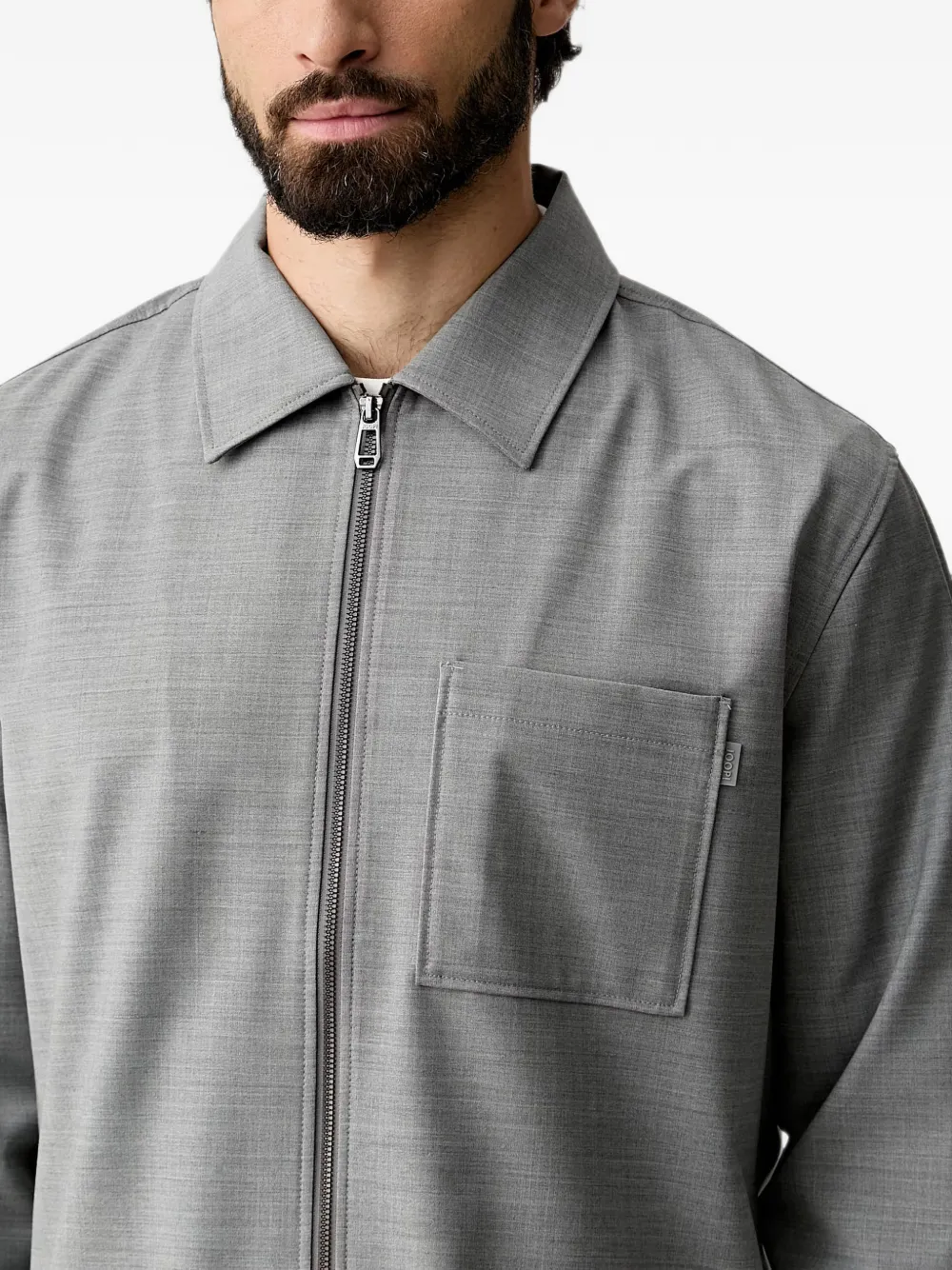Joop! Overhemd met opgestikte zakken en rits Grijs