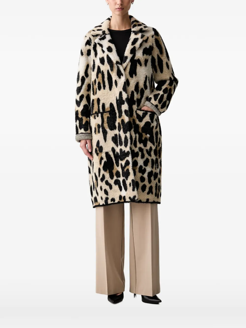 Joseph Ribkoff Single-breasted Leopard-print Notch-lapel Coat In Neutral