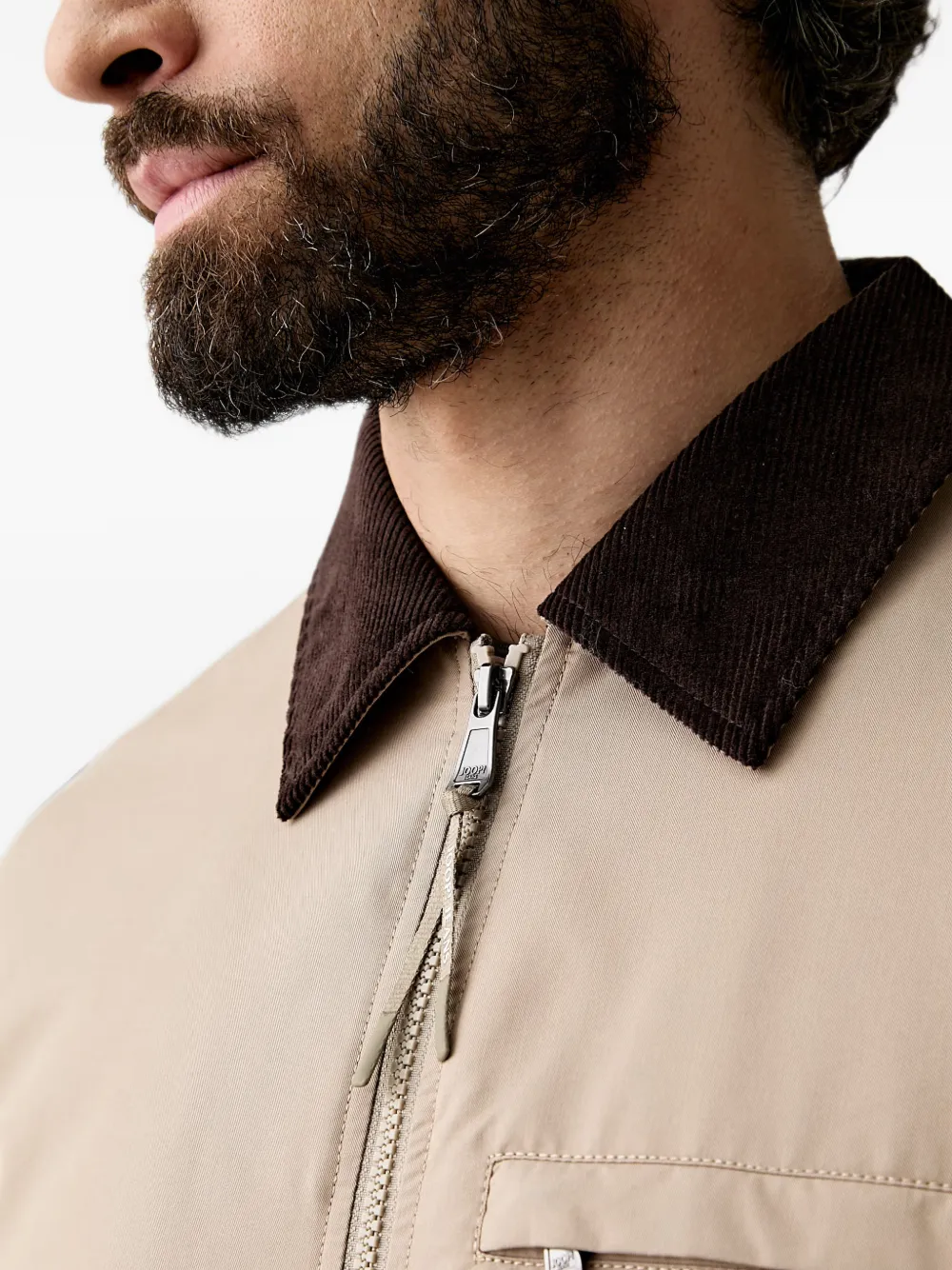 Joop! Jack met ribfluwelen kraag en rits Beige