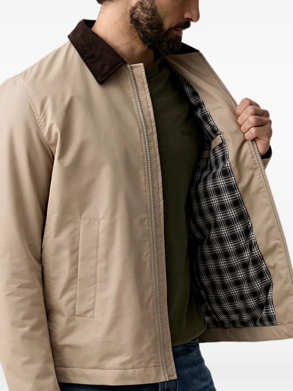 Joop! Jack met ribfluwelen kraag en rits Beige