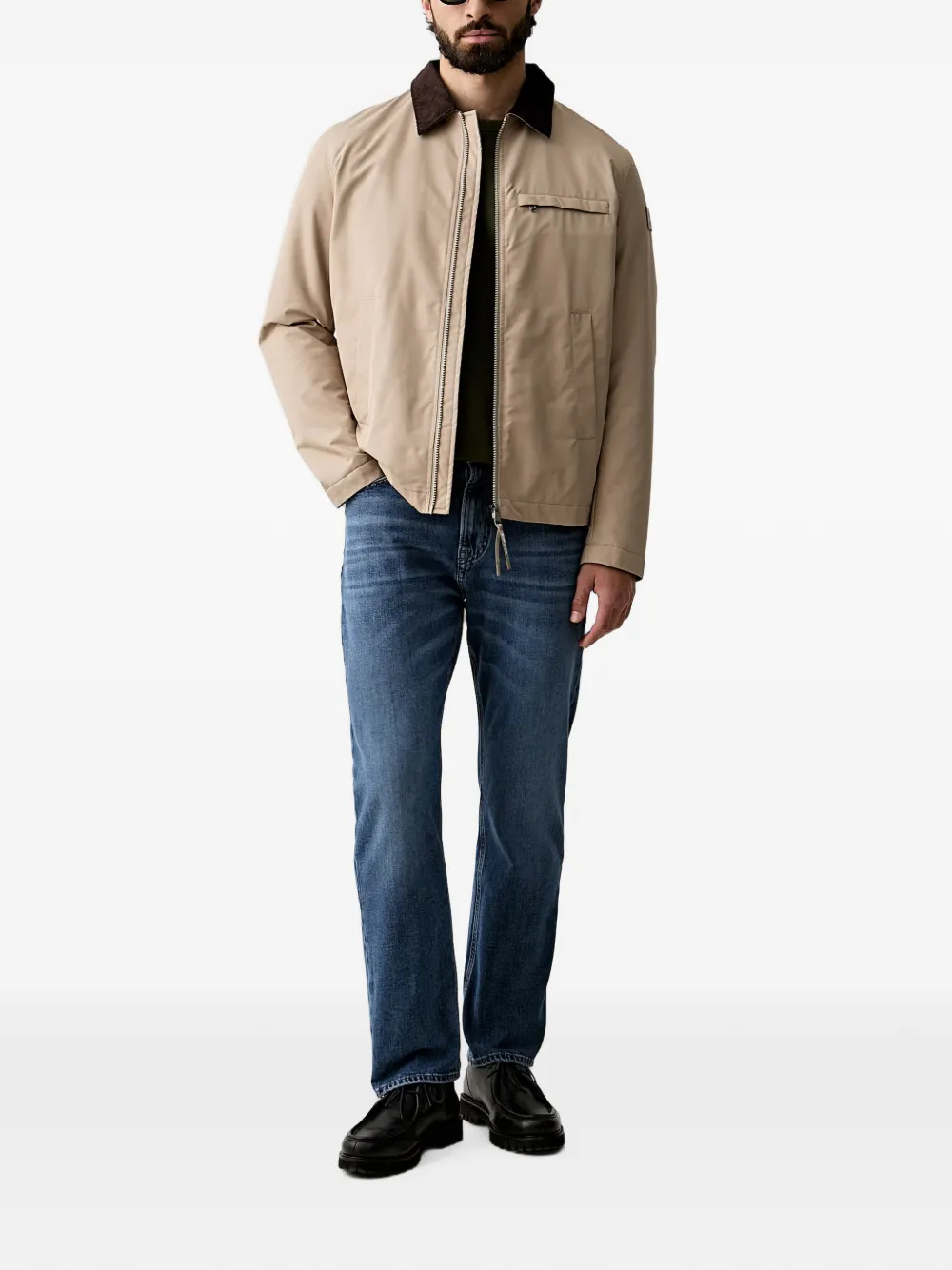 Joop! Jack met ribfluwelen kraag en rits Beige