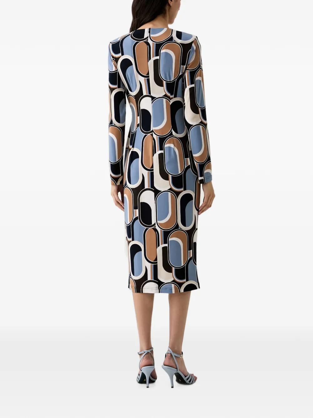 Joseph Ribkoff Midi-jurk met geometrische print en ruches Blauw