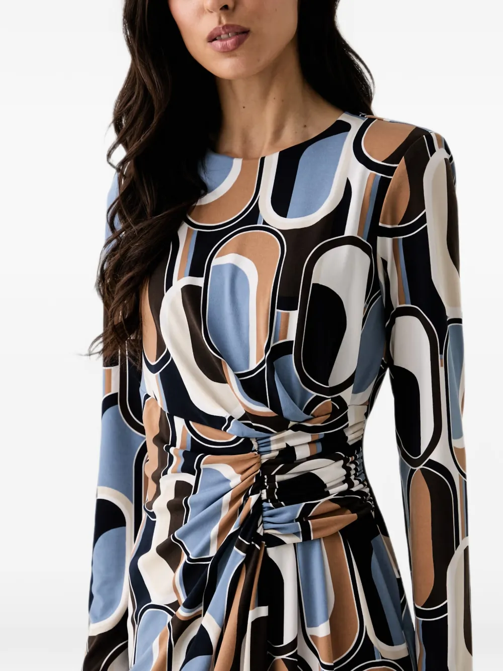 Joseph Ribkoff Midi-jurk met geometrische print en ruches Blauw