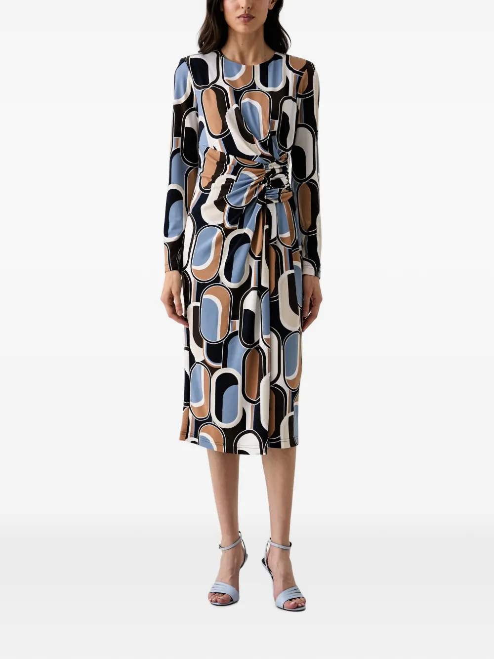 Joseph Ribkoff Midi-jurk met geometrische print en ruches Blauw