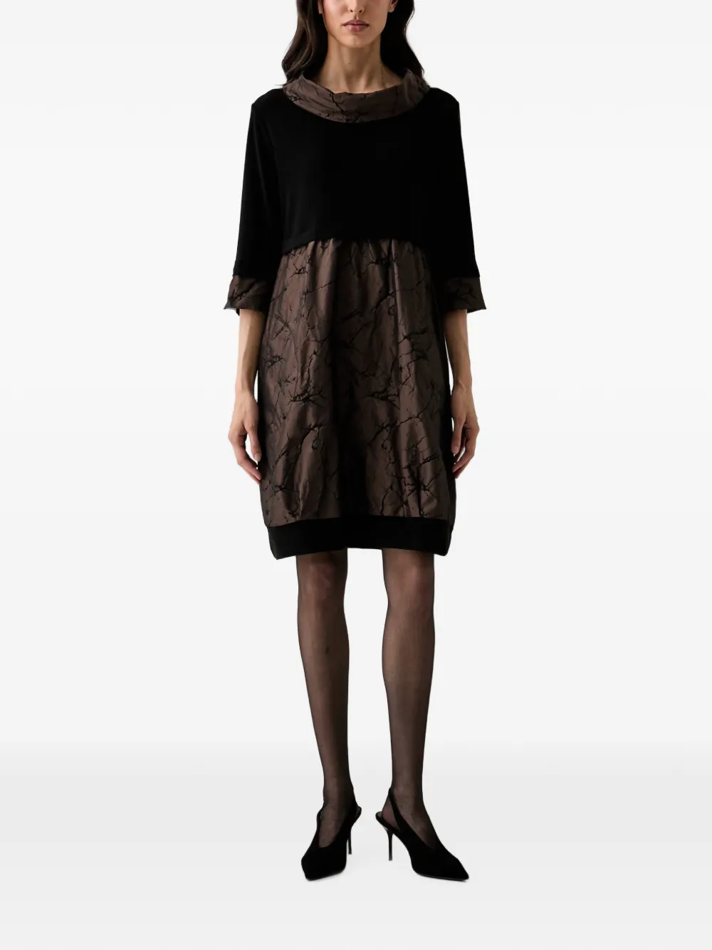 Joseph Ribkoff Mini-jurk met print en gedrapeerde hals Zwart