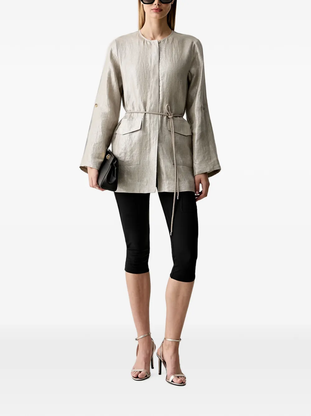 Joseph Ribkoff Jack met metallic-effect en ceintuur Beige
