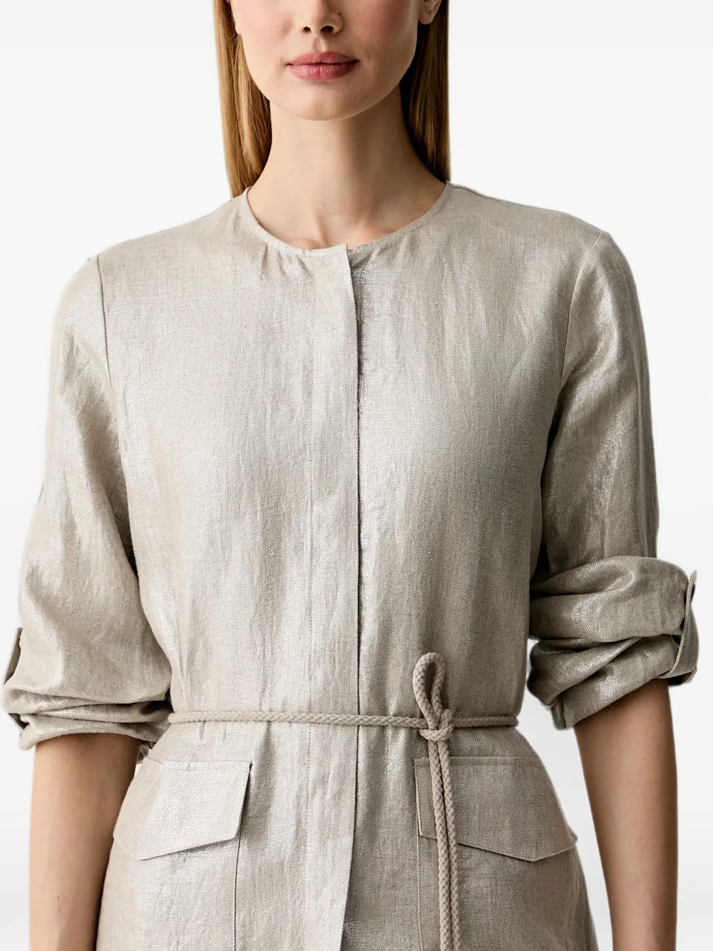Joseph Ribkoff Jack met metallic-effect en ceintuur Beige