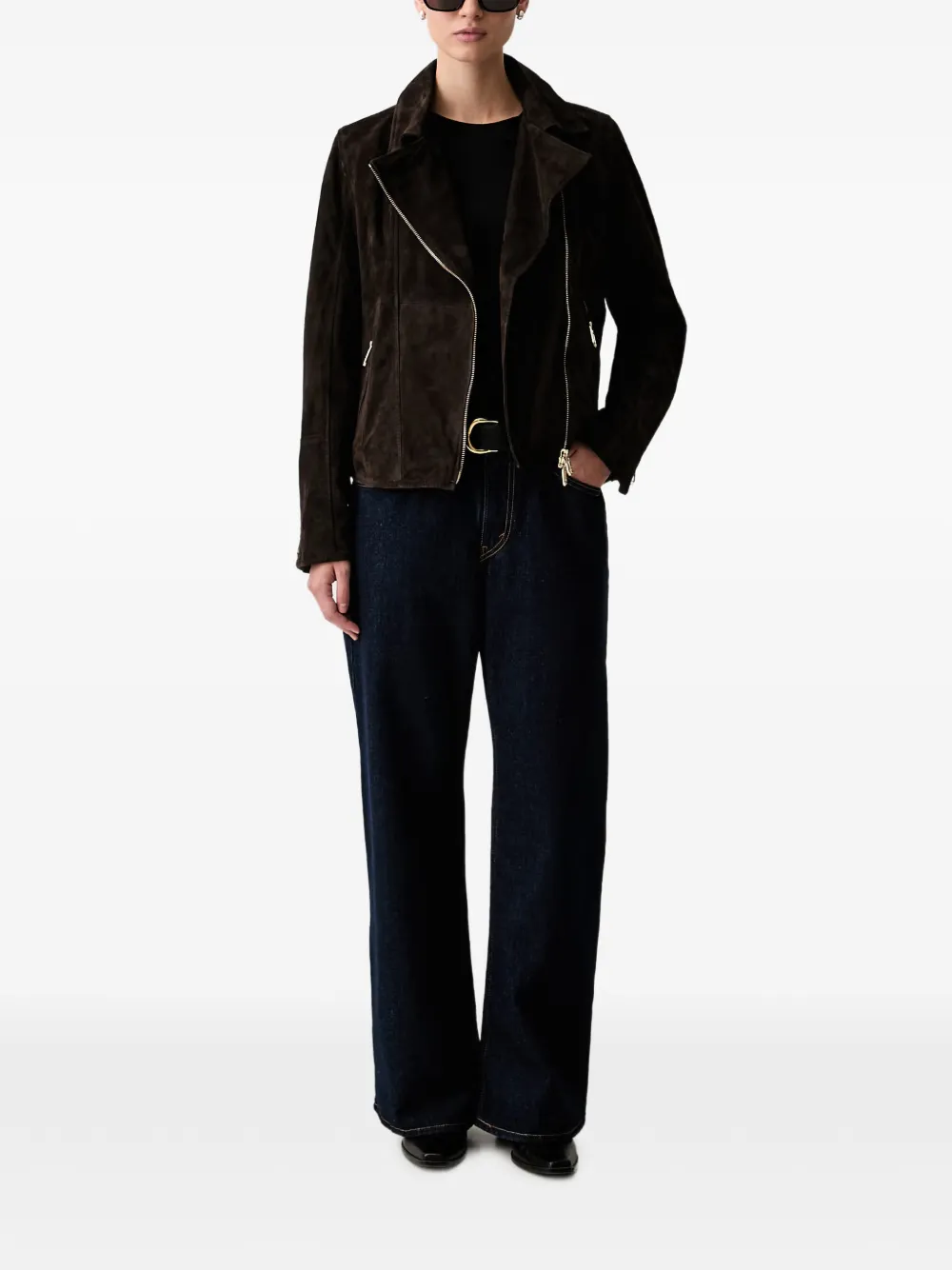 Joop! Suède jack met asymmetrische rits Bruin