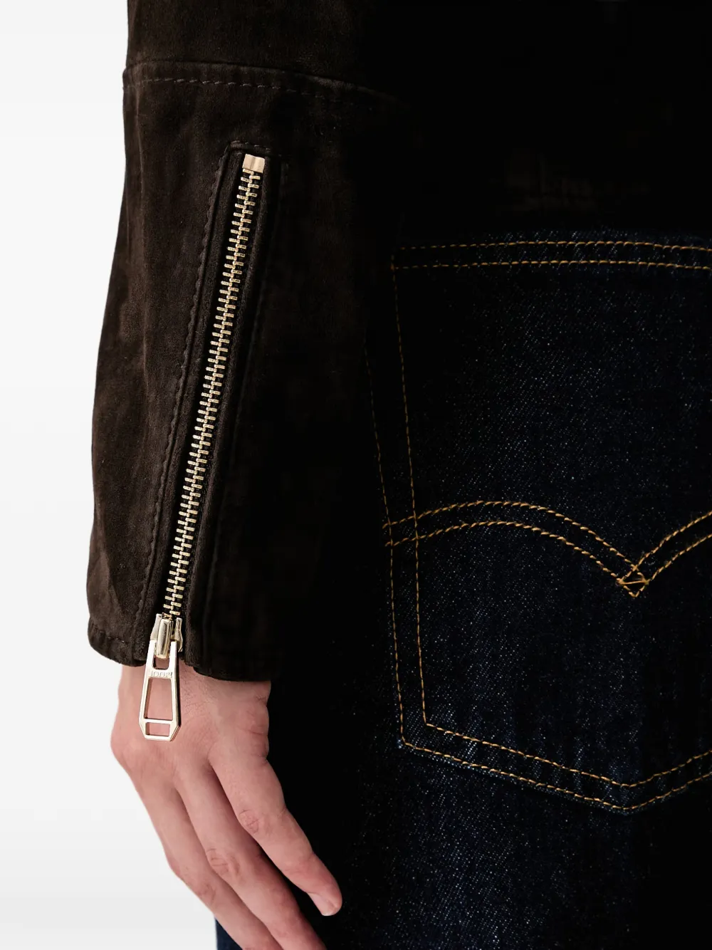 Joop! Suède jack met asymmetrische rits Bruin