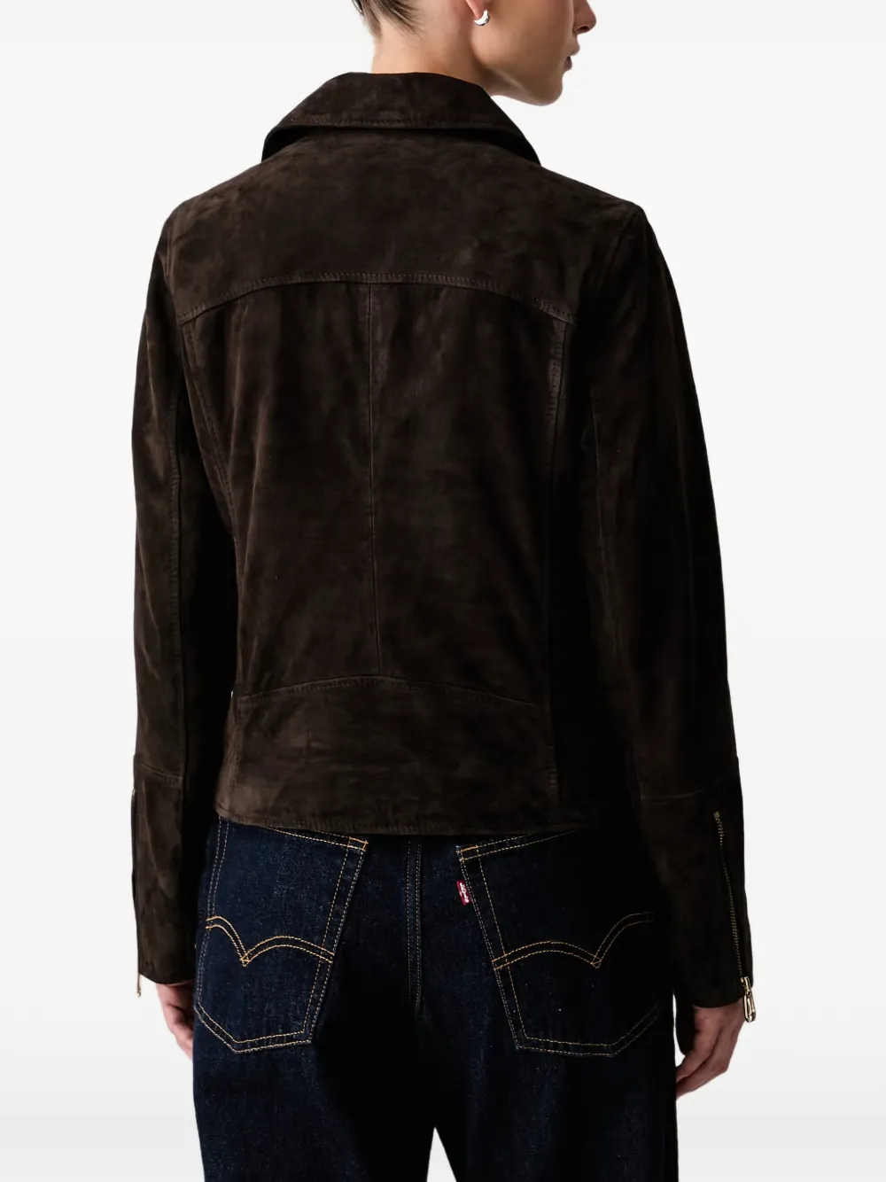 Joop! Suède jack met asymmetrische rits Bruin