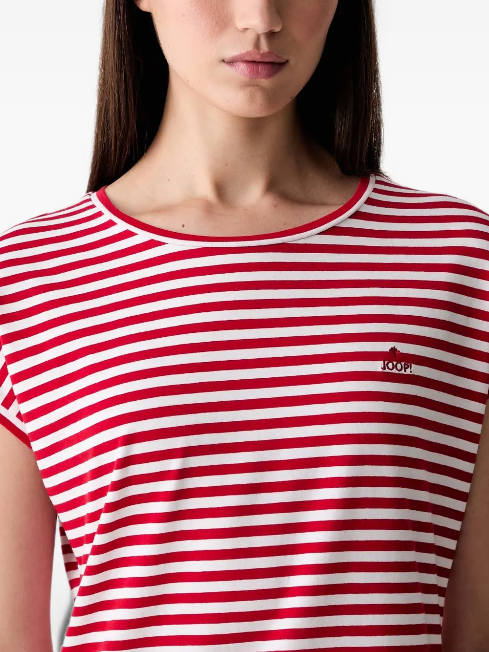 Joop! Gestreept T-shirt met borduurwerk Rood