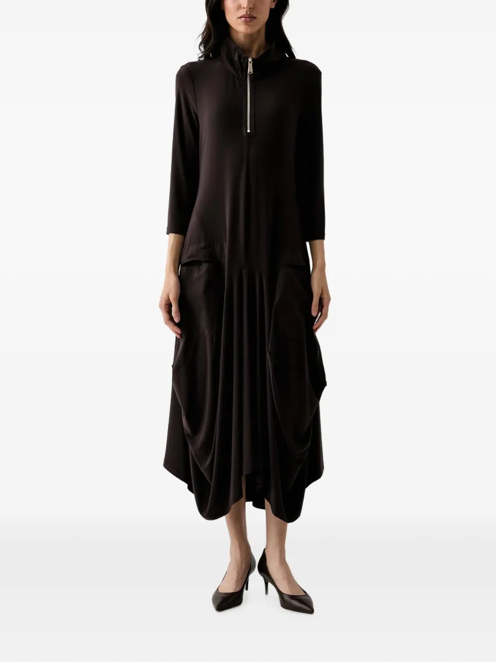 Joseph Ribkoff quarter-zip draped midi dress - Braun