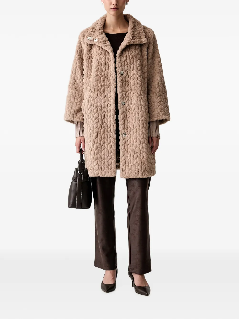 Joseph Ribkoff Jas van imitatiebont met chevron patroon Beige