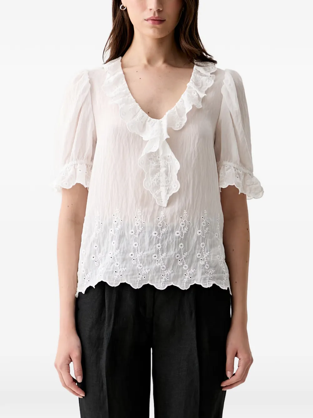 Hoss Intropia Carina ruffled broderie-anglaise blouse - Bianco
