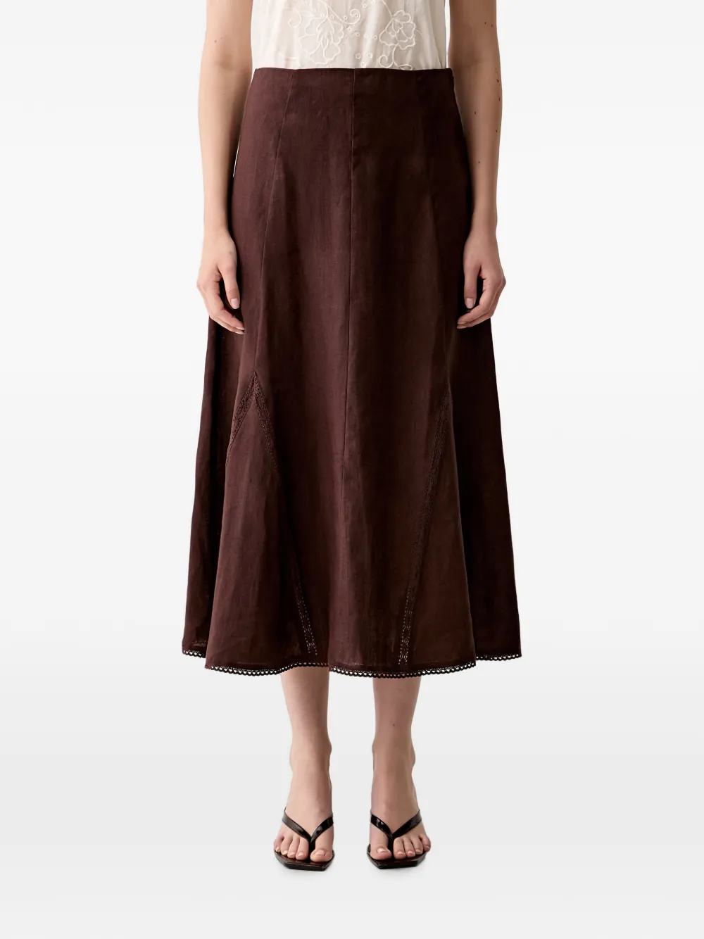 Hoss Intropia Raina crochet-trim flared midi skirt - Braun