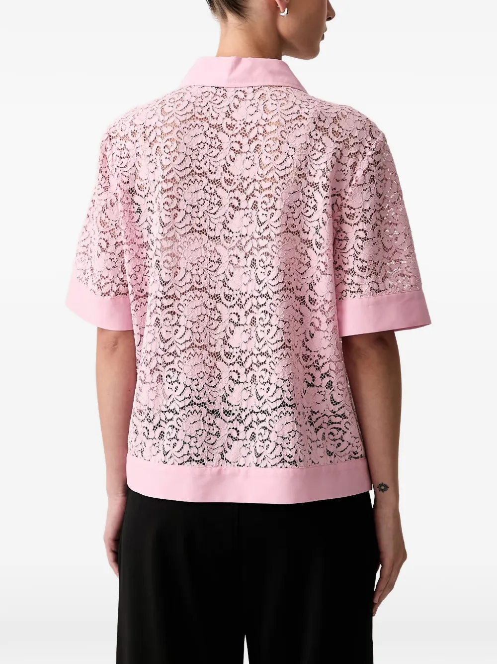 Joop! Blouse met korte mouwen en kanten laag Roze
