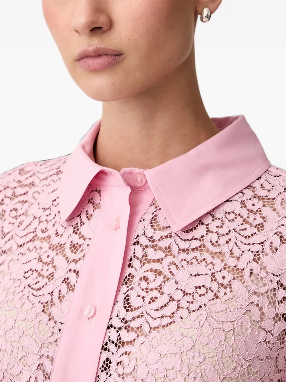 Joop! Blouse met korte mouwen en kanten laag Roze