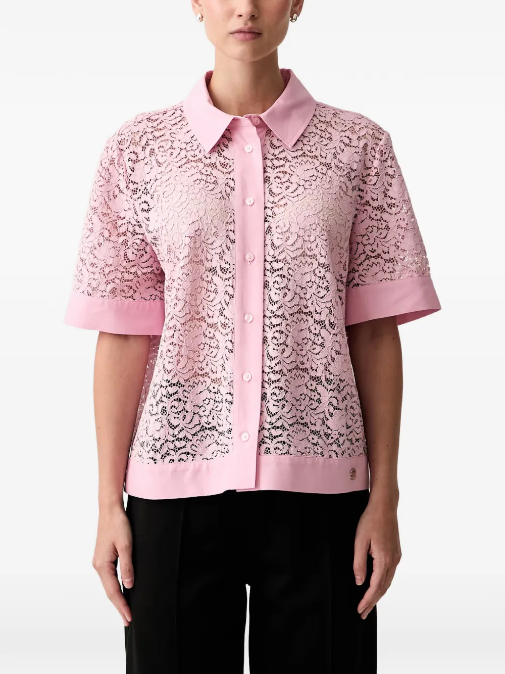 Joop! lace-overlay short-sleeve shirt - Rosa
