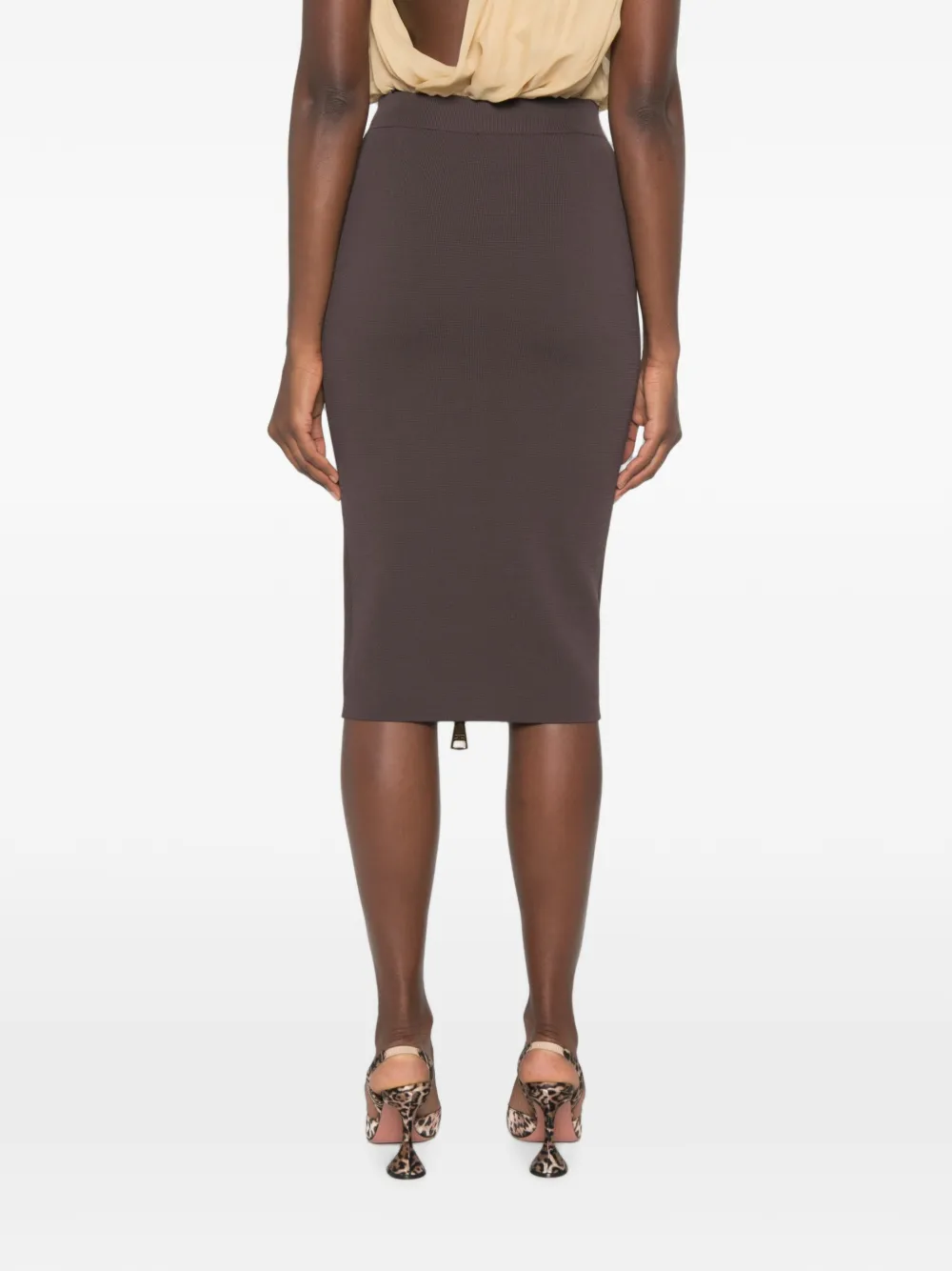Elisabetta Franchi Midi-kokerrok met rits Bruin