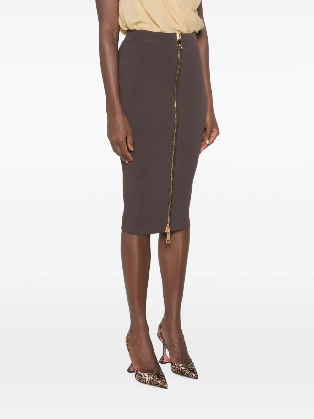 Elisabetta Franchi Midi-kokerrok met rits Bruin