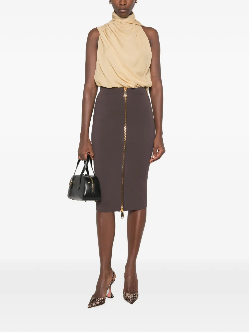 Elisabetta Franchi Midi-kokerrok met rits Bruin
