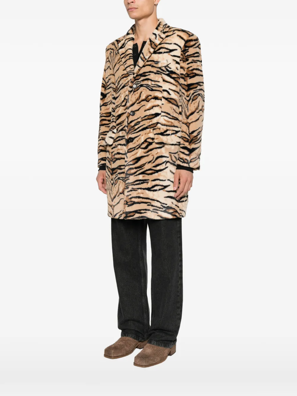 Reveres 1949 Jas met gekerfde revers en tijger-print Beige
