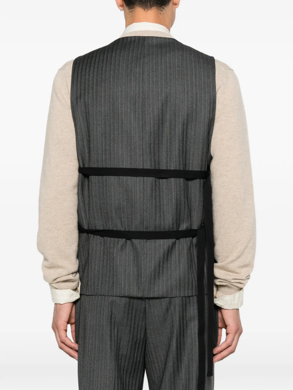 Reveres 1949 Bodywarmer met gespbandje en krijtstreep Grijs