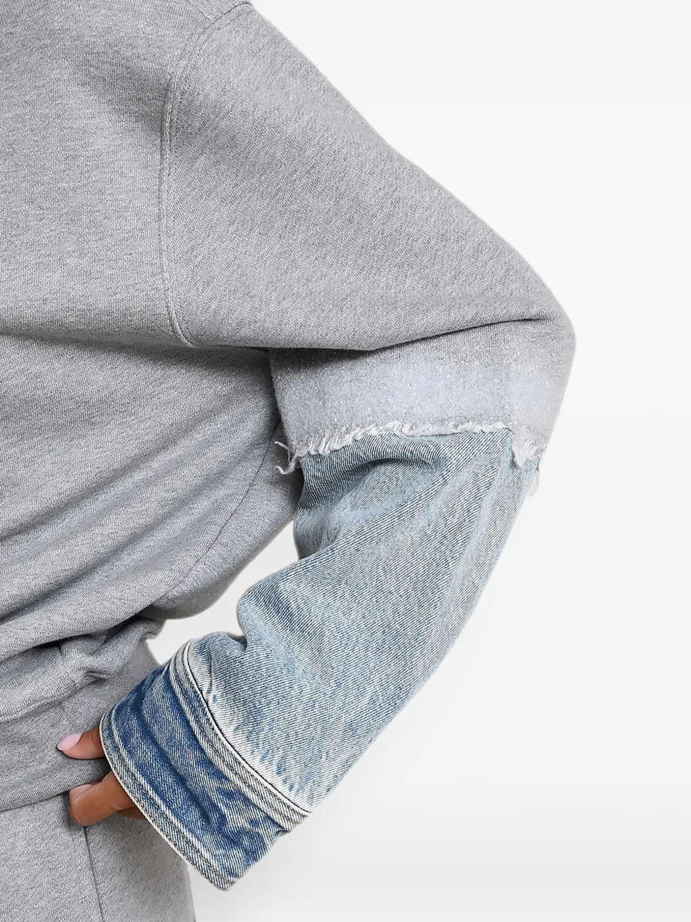 Haikure Gerafelde trui met denim vlakken Grijs