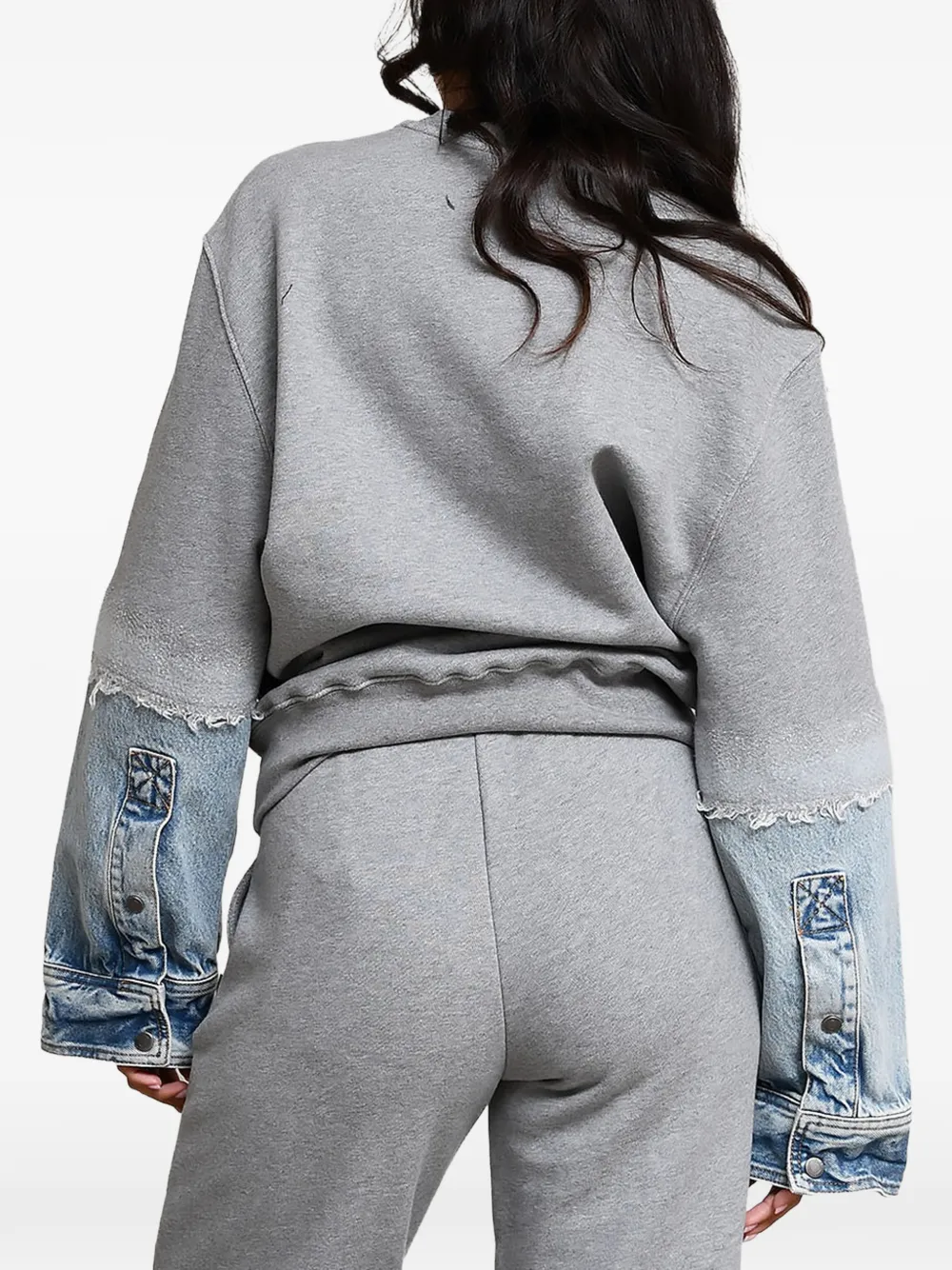 Haikure Gerafelde trui met denim vlakken Grijs