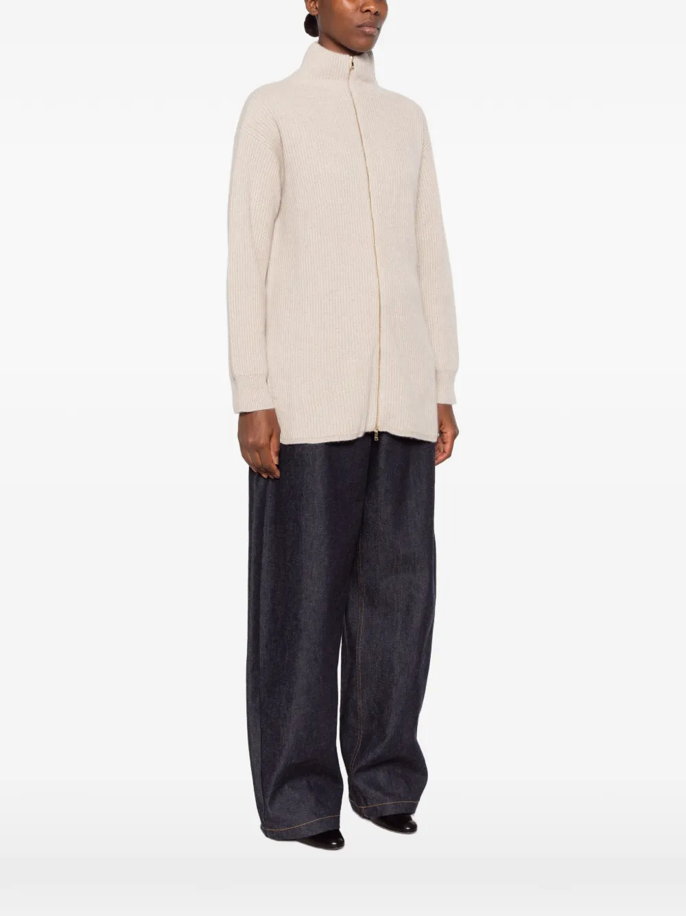Max Mara ribbed-knit zip-up sweater Beige