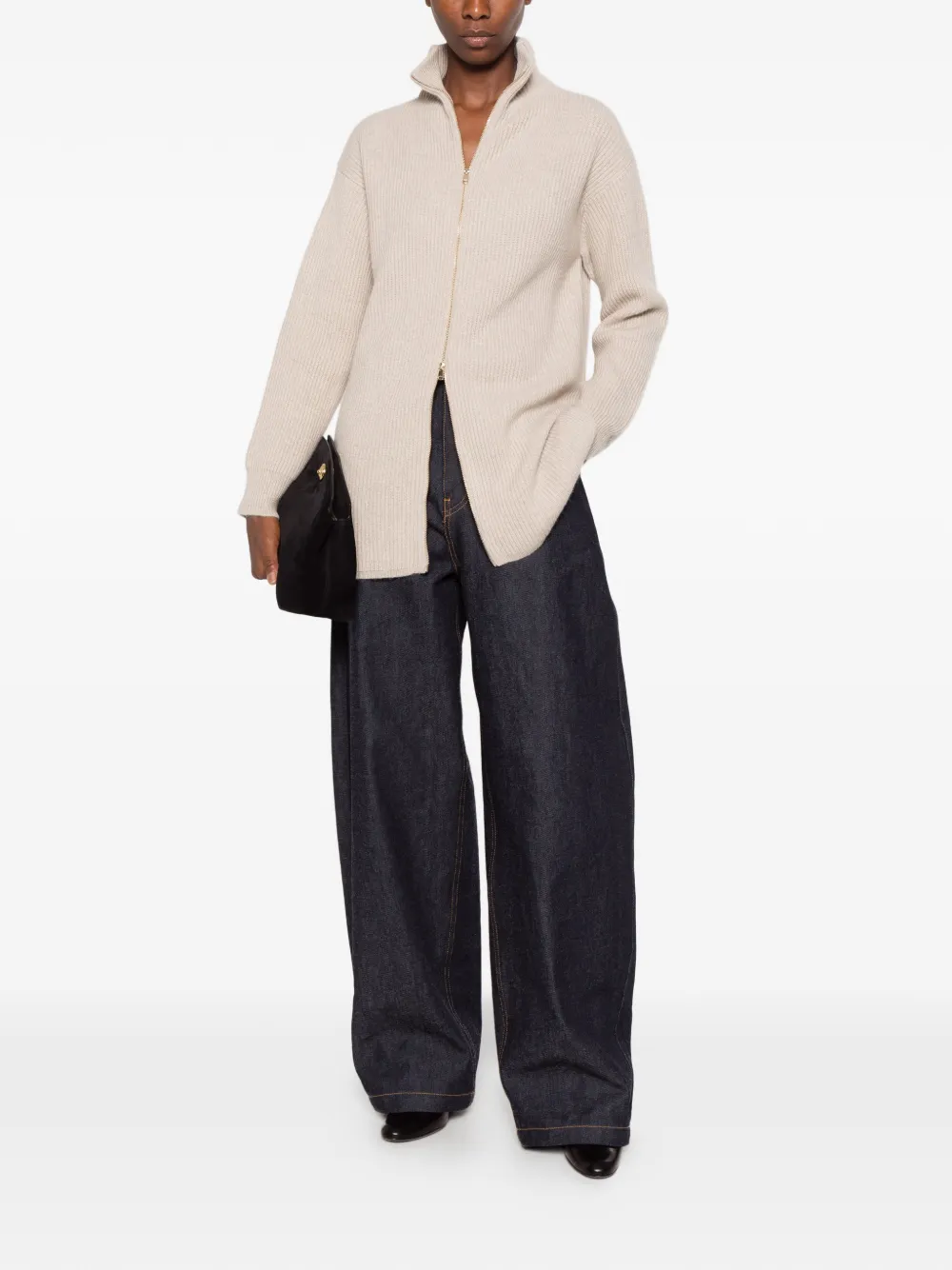 Max Mara ribbed-knit zip-up sweater Beige