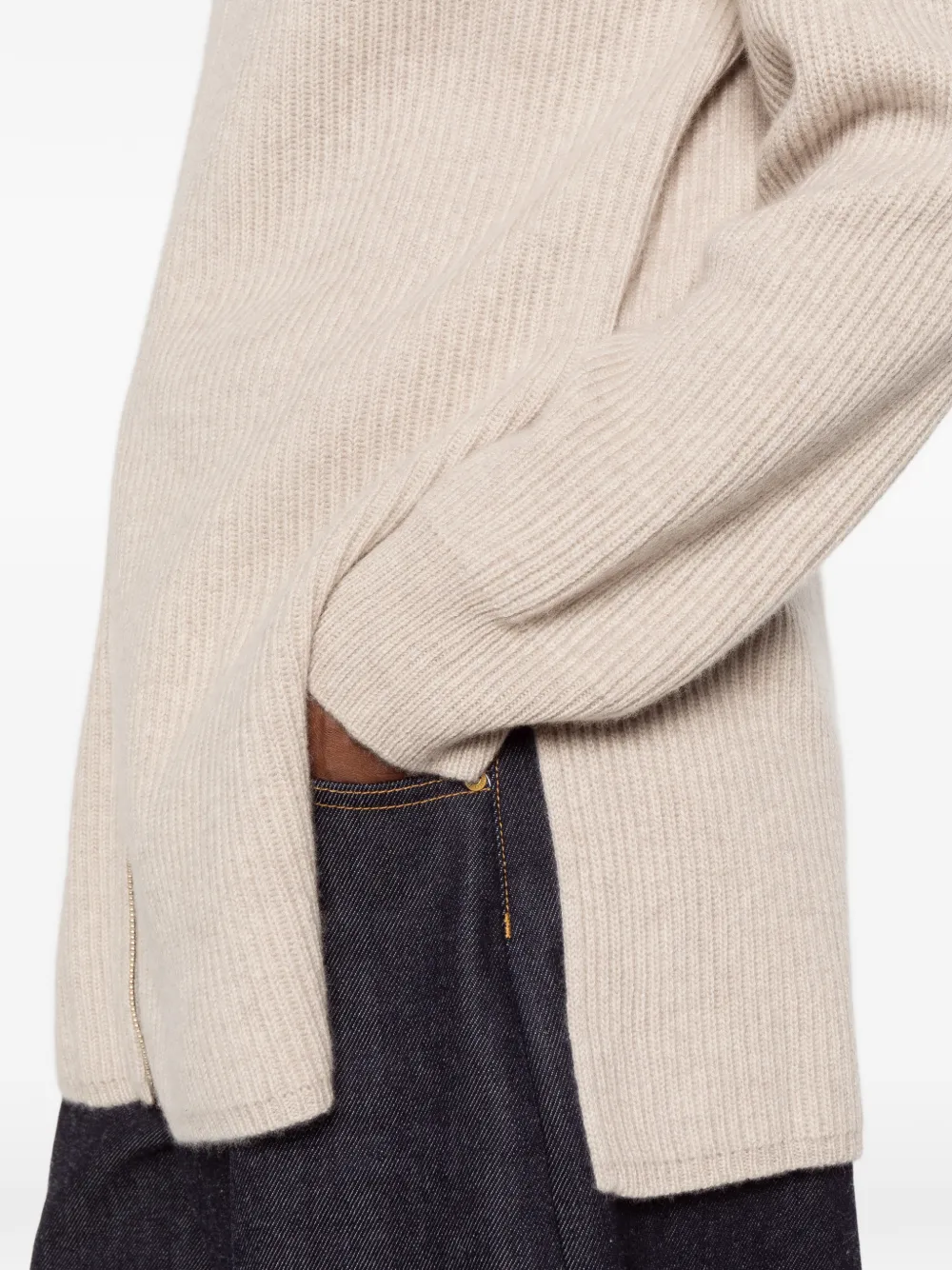 Max Mara ribbed-knit zip-up sweater Beige