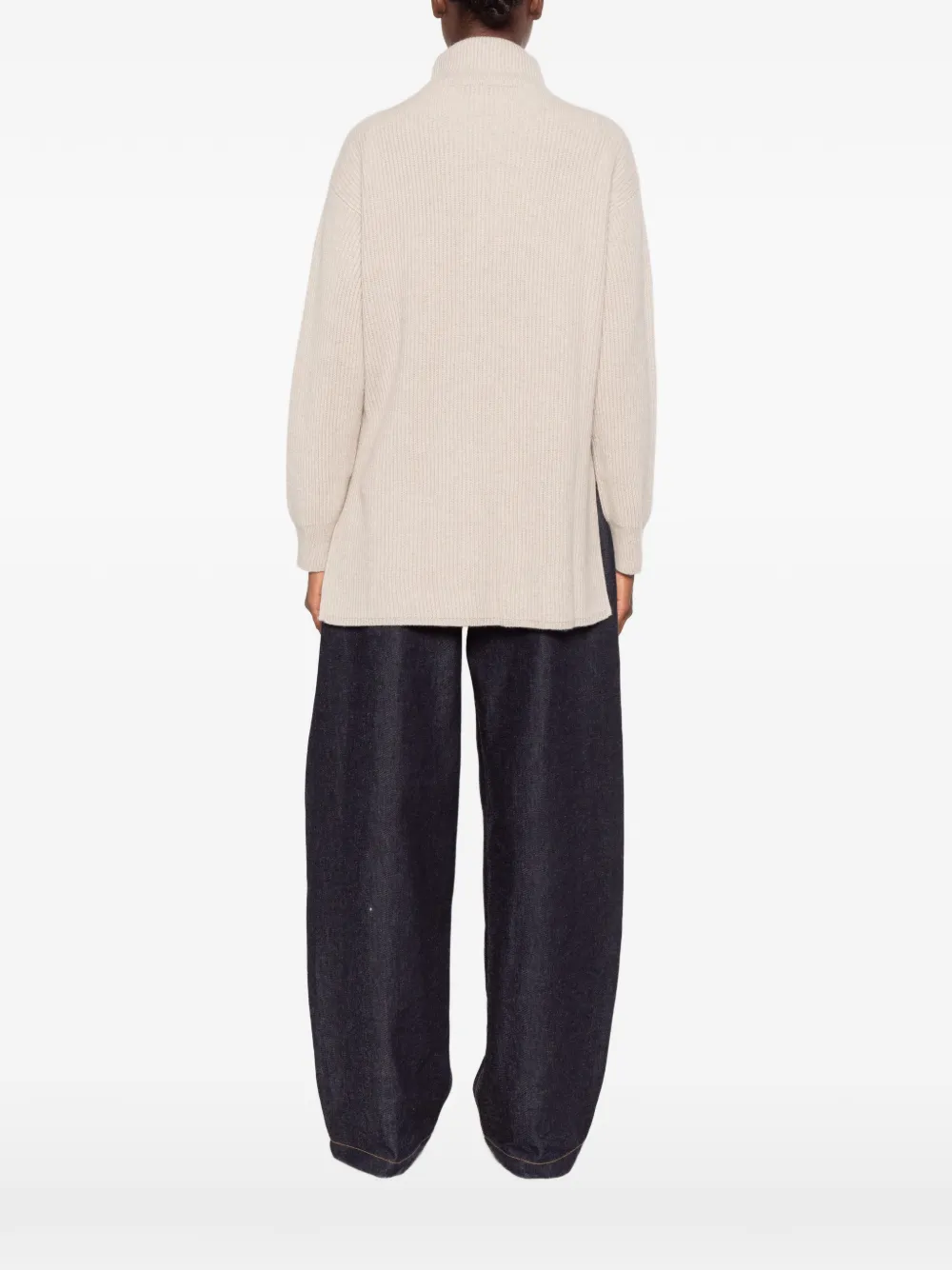 Max Mara ribbed-knit zip-up sweater Beige