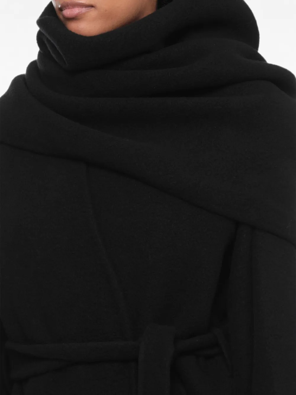 Rick Owens belted hooded coat Zwart