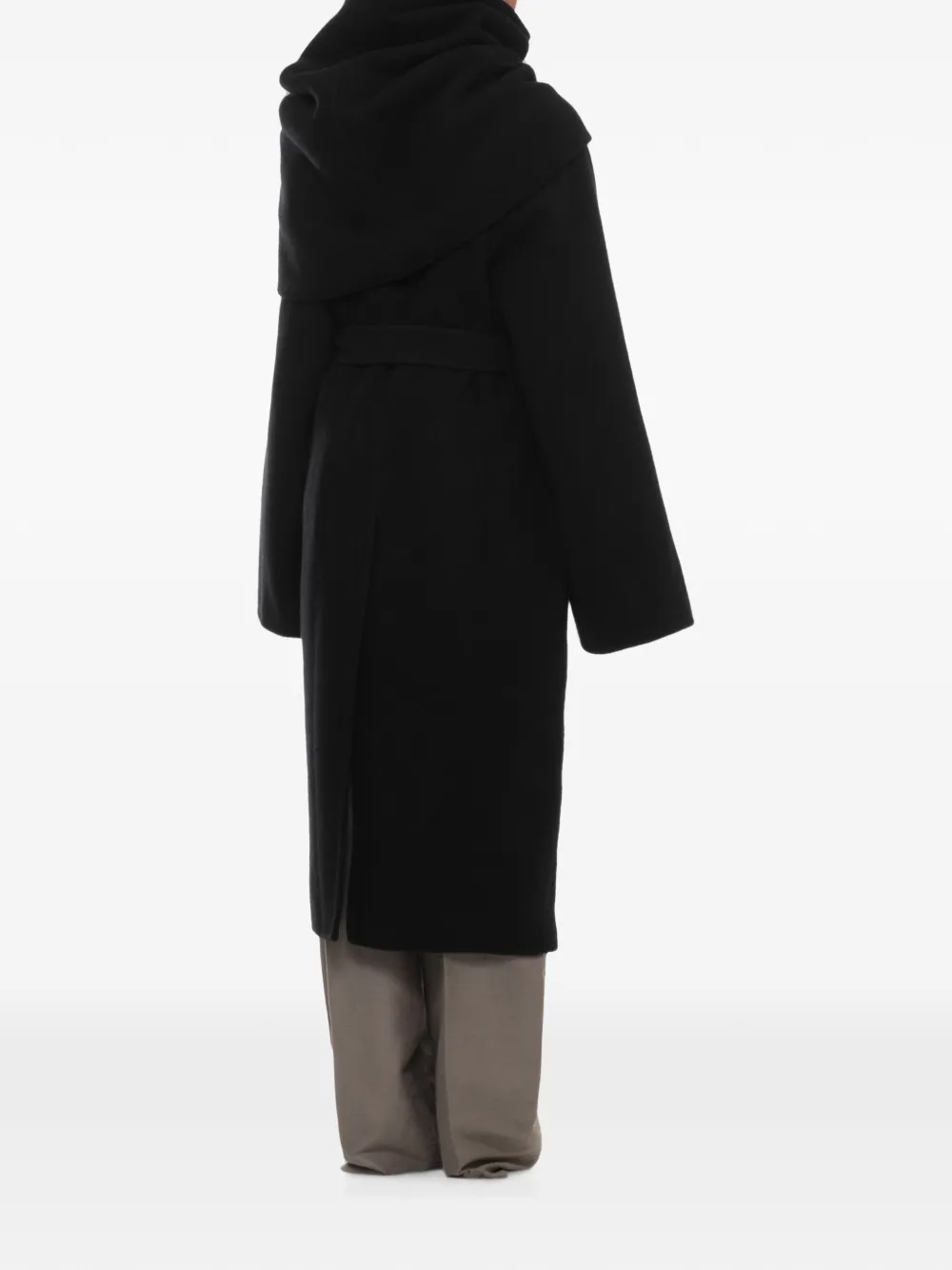 Rick Owens belted hooded coat Zwart
