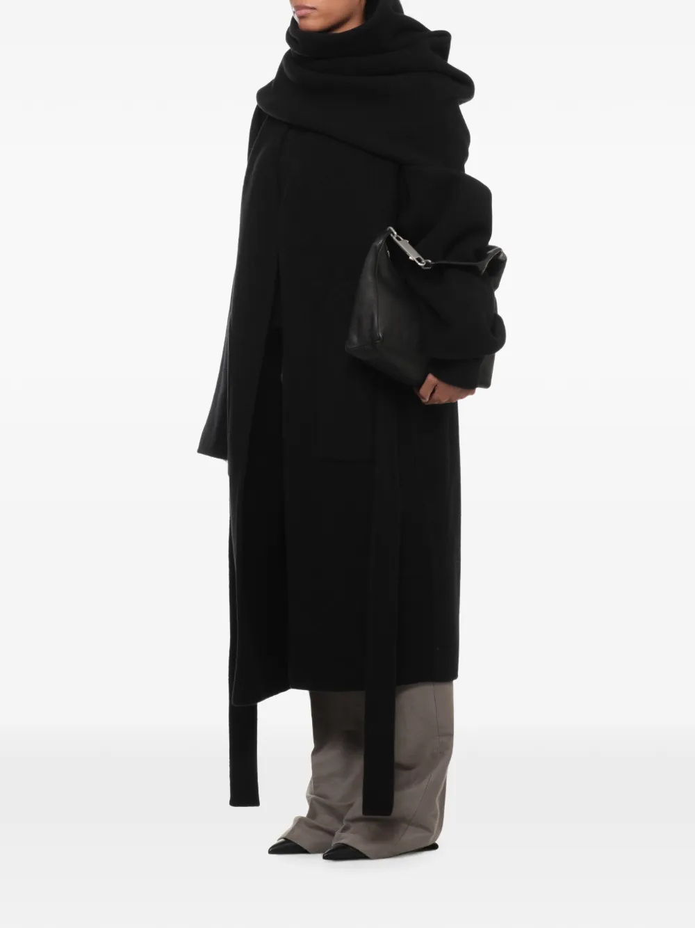 Rick Owens belted hooded coat Zwart