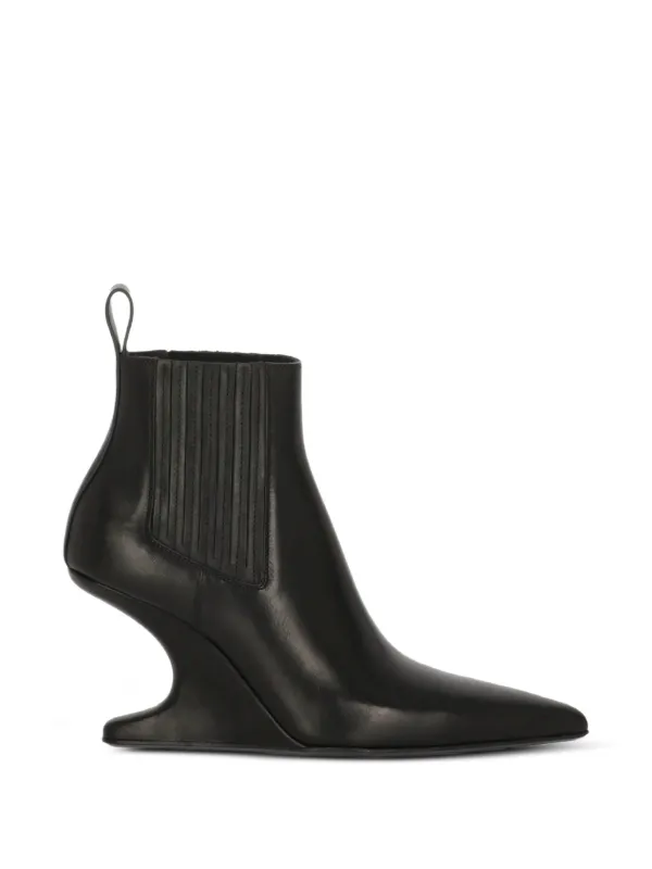 Rick Owens Tower Cantilever 8 Ankle Sharp Boots in Washed Calf Leather in Black