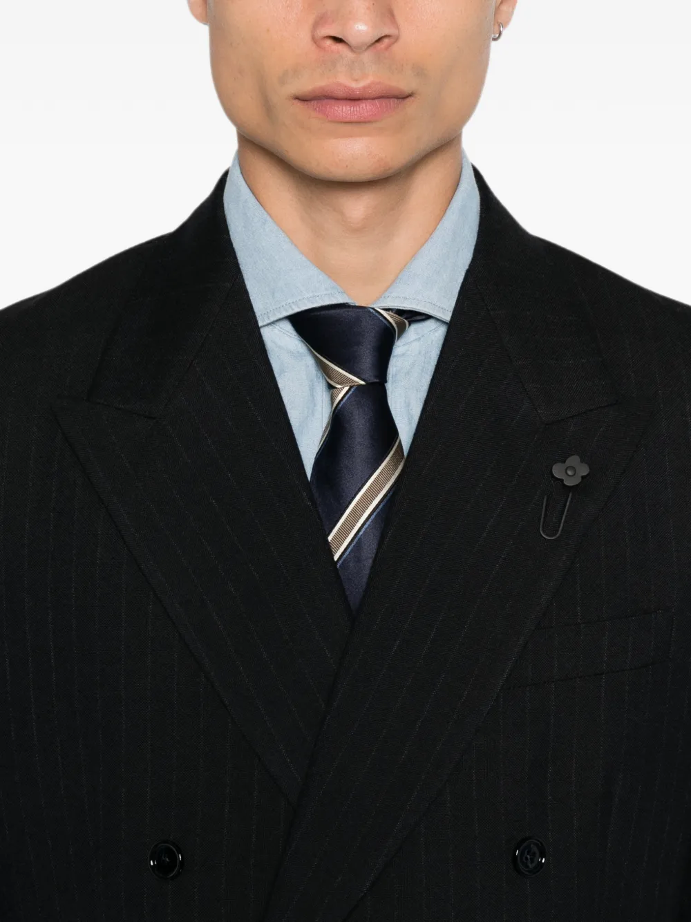 Lardini Blazer met krijtstreep en dubbele rij knopen Blauw