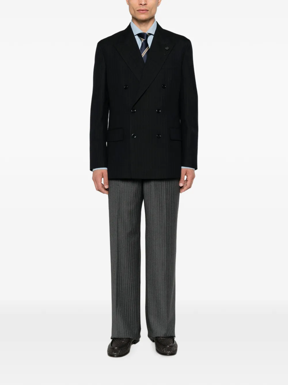 Lardini Blazer met krijtstreep en dubbele rij knopen Blauw