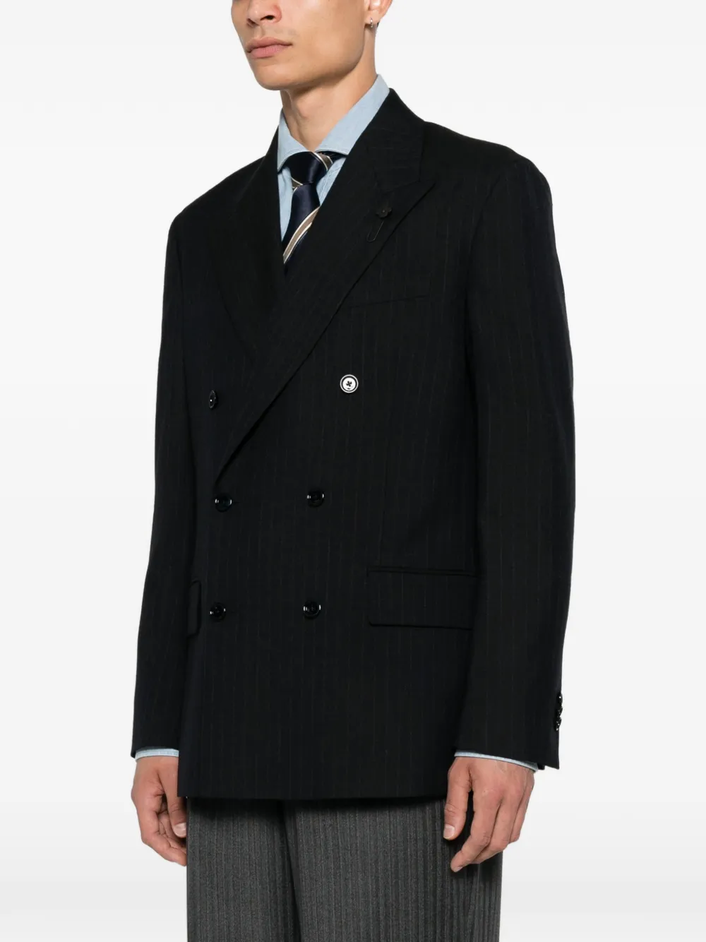 Lardini Blazer met krijtstreep en dubbele rij knopen Blauw