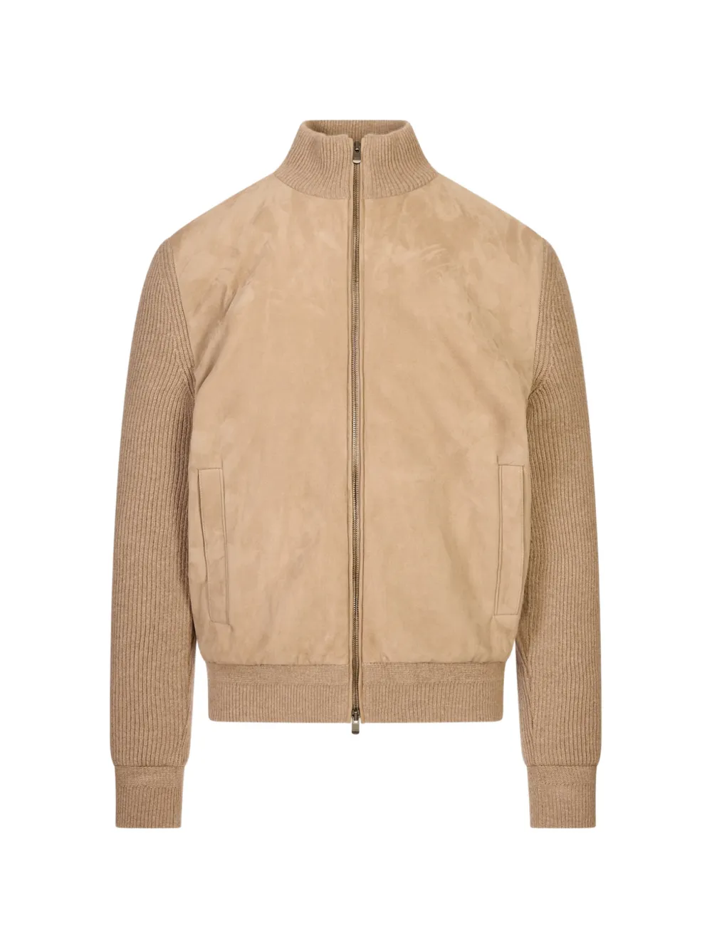 Agnona suede-panelled ribbed-knit jacket - Toni neutri