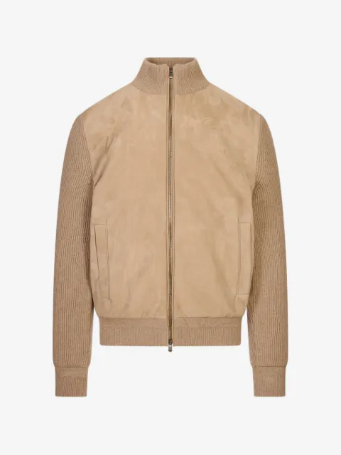 Agnona suede-panelled ribbed-knit jacket