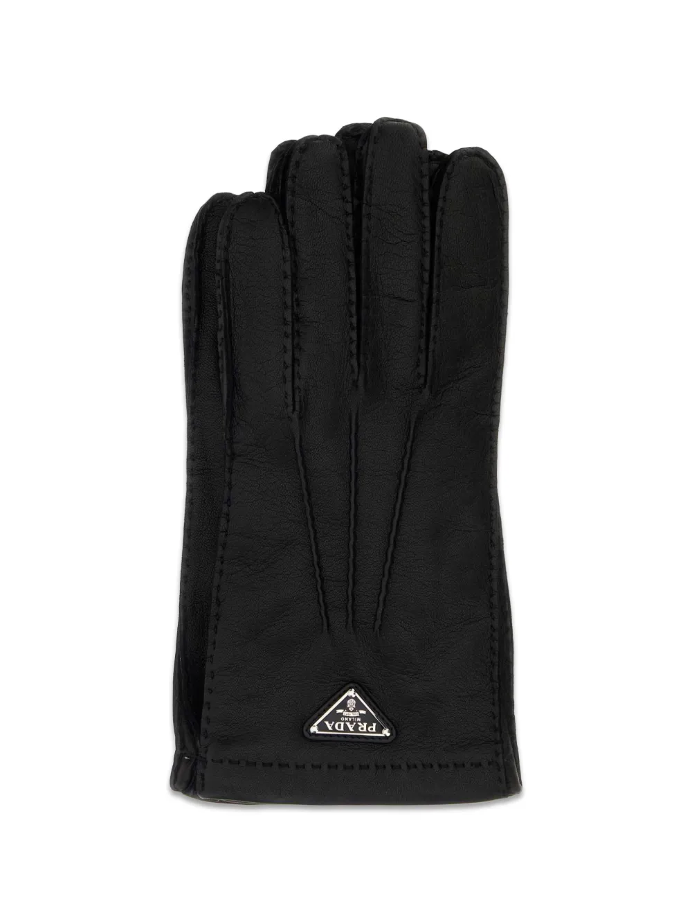 Prada logo-plaque whipstitch-trim gloves - Schwarz