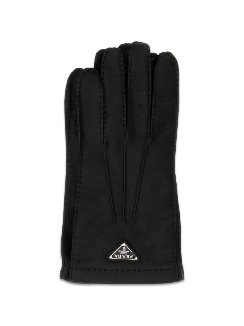 Prada logo-plaque whipstitch-trim gloves