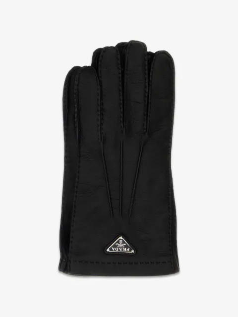 Prada logo-plaque whipstitch-trim gloves